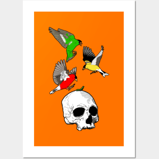 Bright Sparrows and a Skull Posters and Art